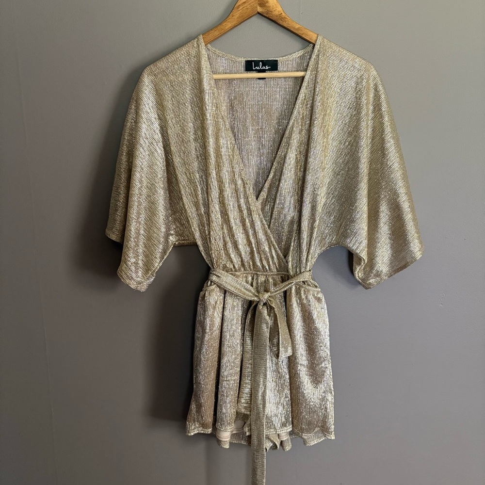 Lulus Dazzling Diva Gold Romper Size Small - Picture 2 of 9